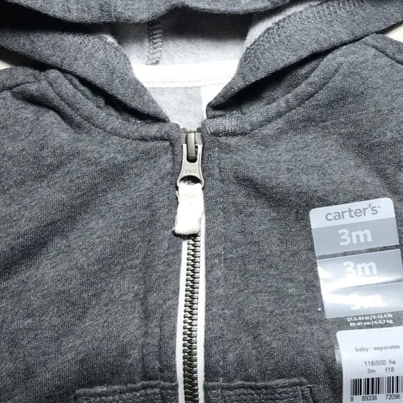 Carter's Grey Zippered Hoodie Size 3 Months - Picture 3 of 3